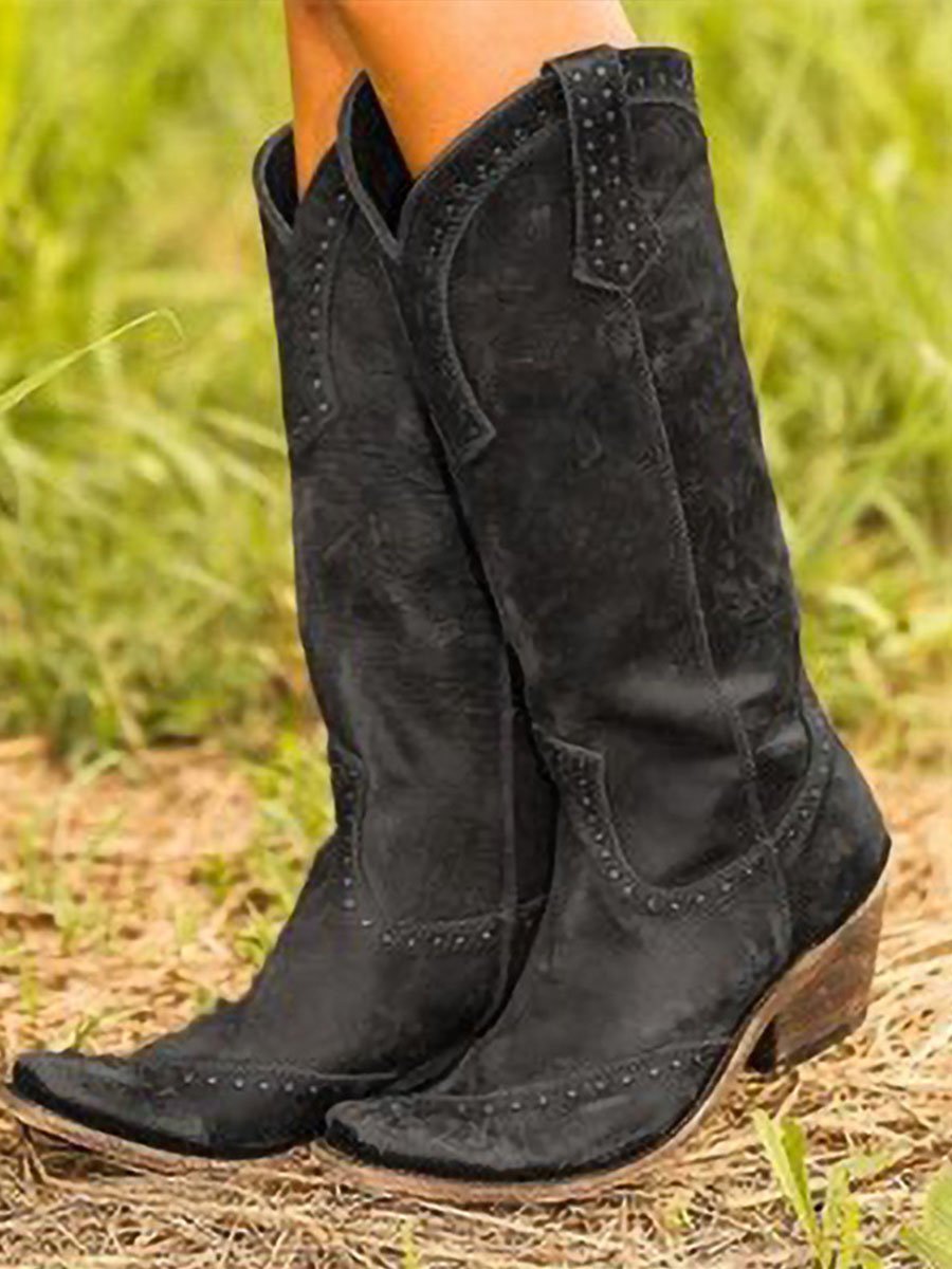 Knee-high cowboy boots for women with stud detailing - J&B; - 2 - London-stylehouse.com
