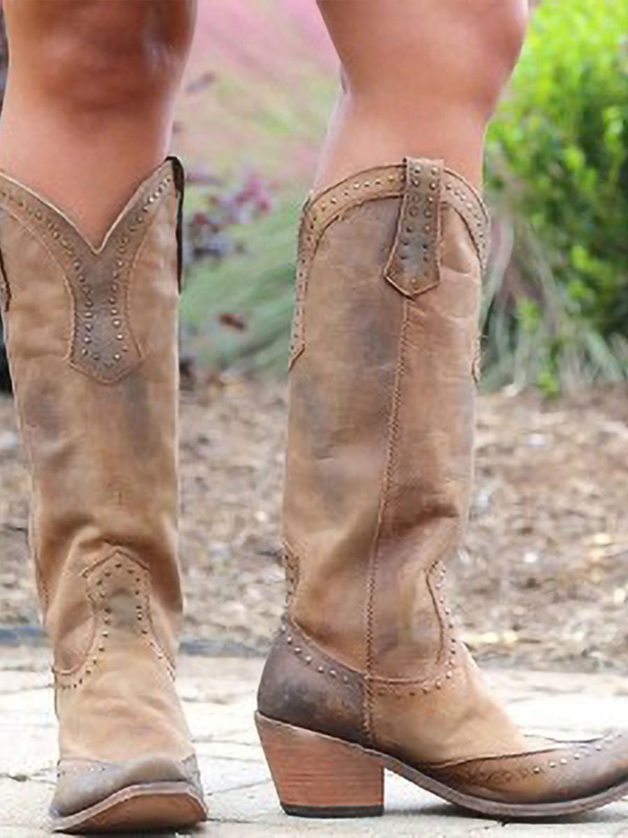 Knee-high cowboy boots for women with stud detailing - J&B; - 3 - London-stylehouse.com