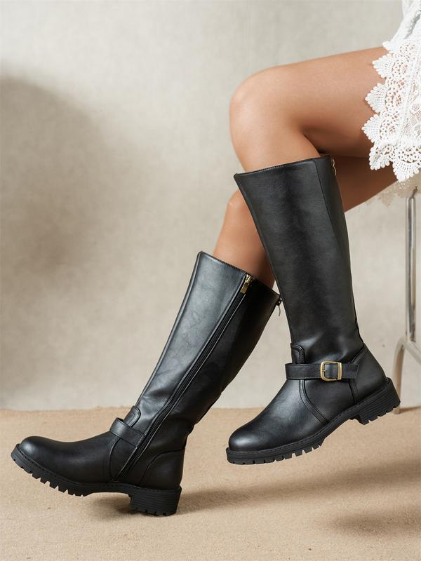 Women’s knee-high boots with a sturdy sole and adjustable strap - J&B; - 1 - London-stylehouse.com