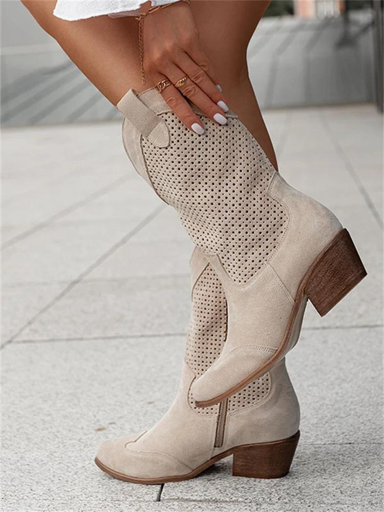 Women’s western boots with block heels and a perforated design - J&B; - 5 - London-stylehouse.com