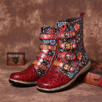 Stylish women’s ankle boots with a floral pattern and buckles - J&B; - 1 - London-stylehouse.com