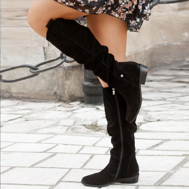 Knee-high flat women’s boots with a side zip and a comfortable sole - J&B; - 2 - London-stylehouse.com