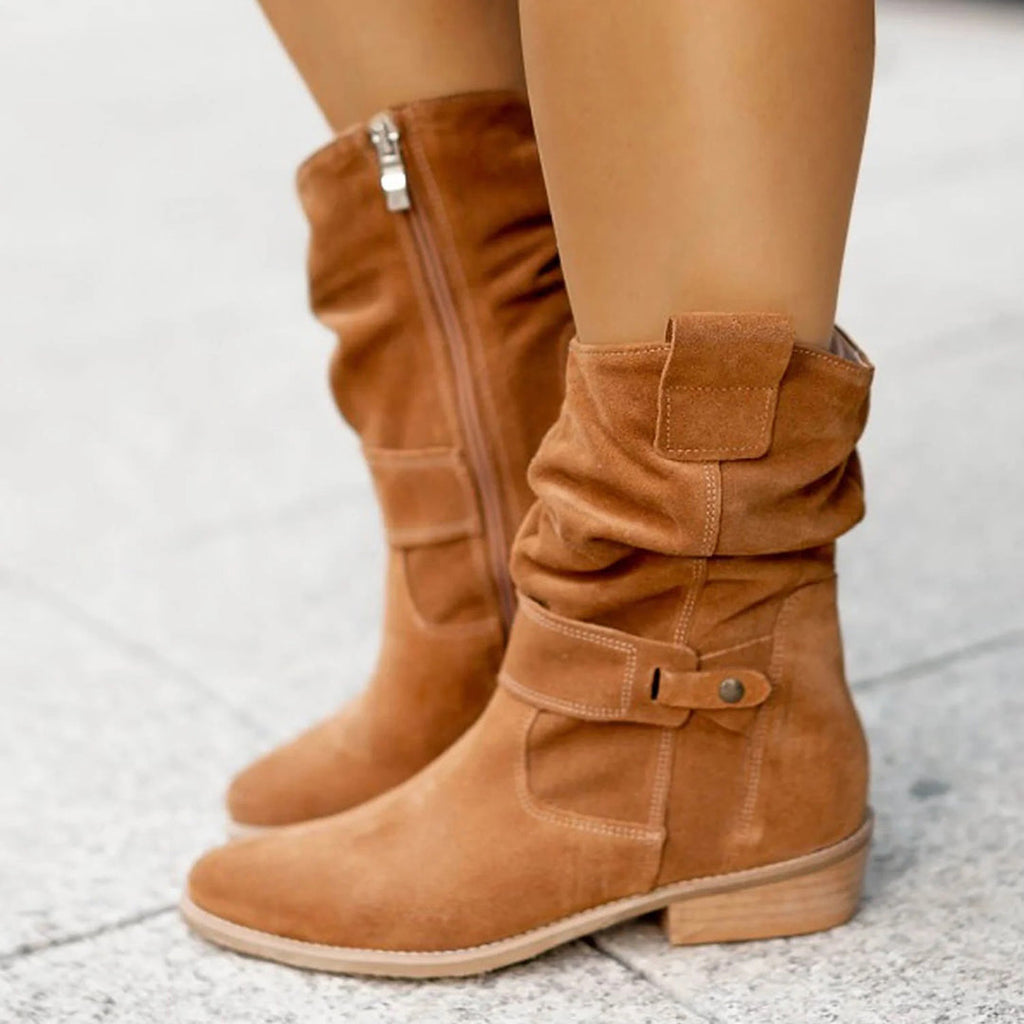 Stylish women’s slouch boots with block heels and adjustable straps - J&B; - 1 - London-stylehouse.com
