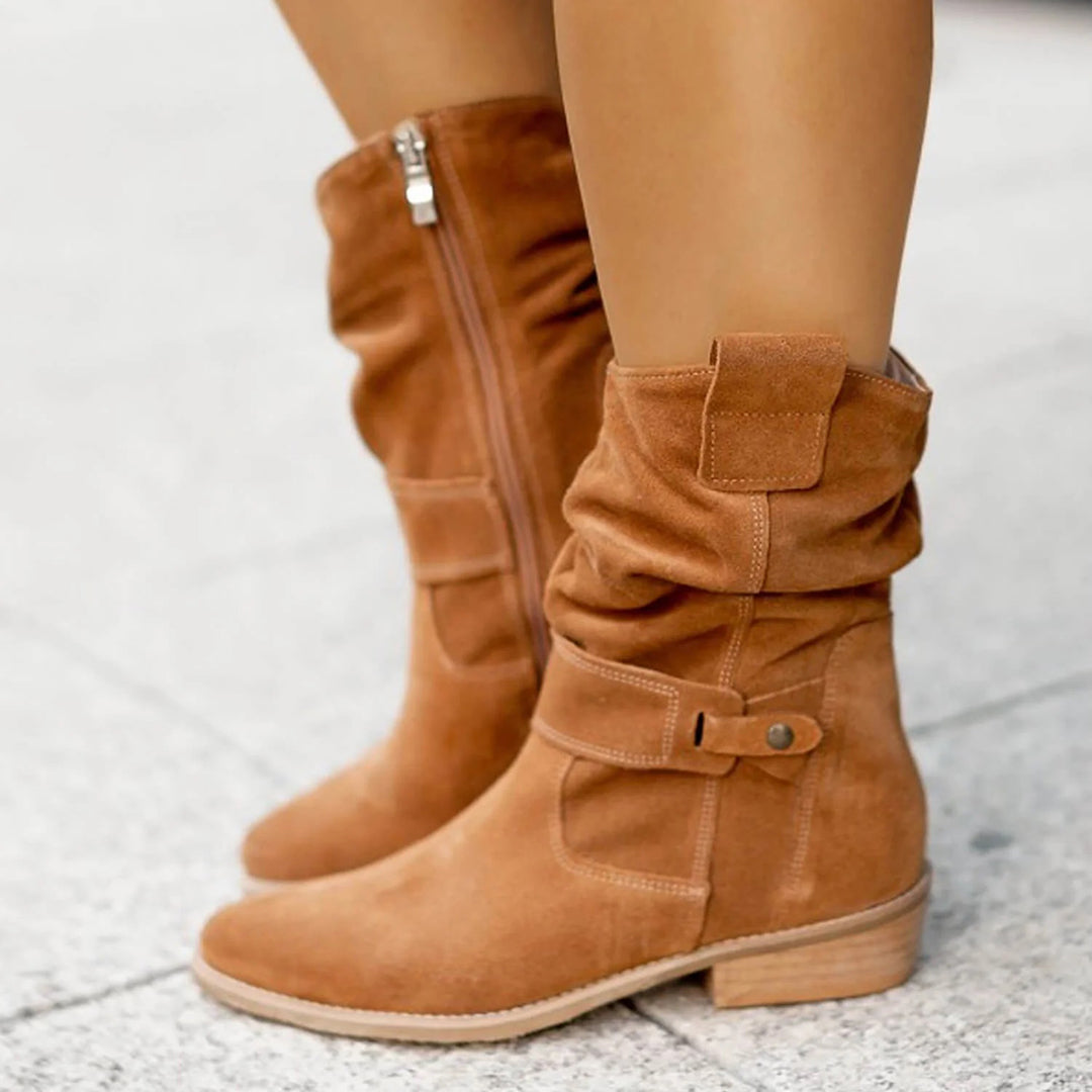 Stylish women’s slouch boots with block heels and adjustable straps - J&B; - 1 - London-stylehouse.com