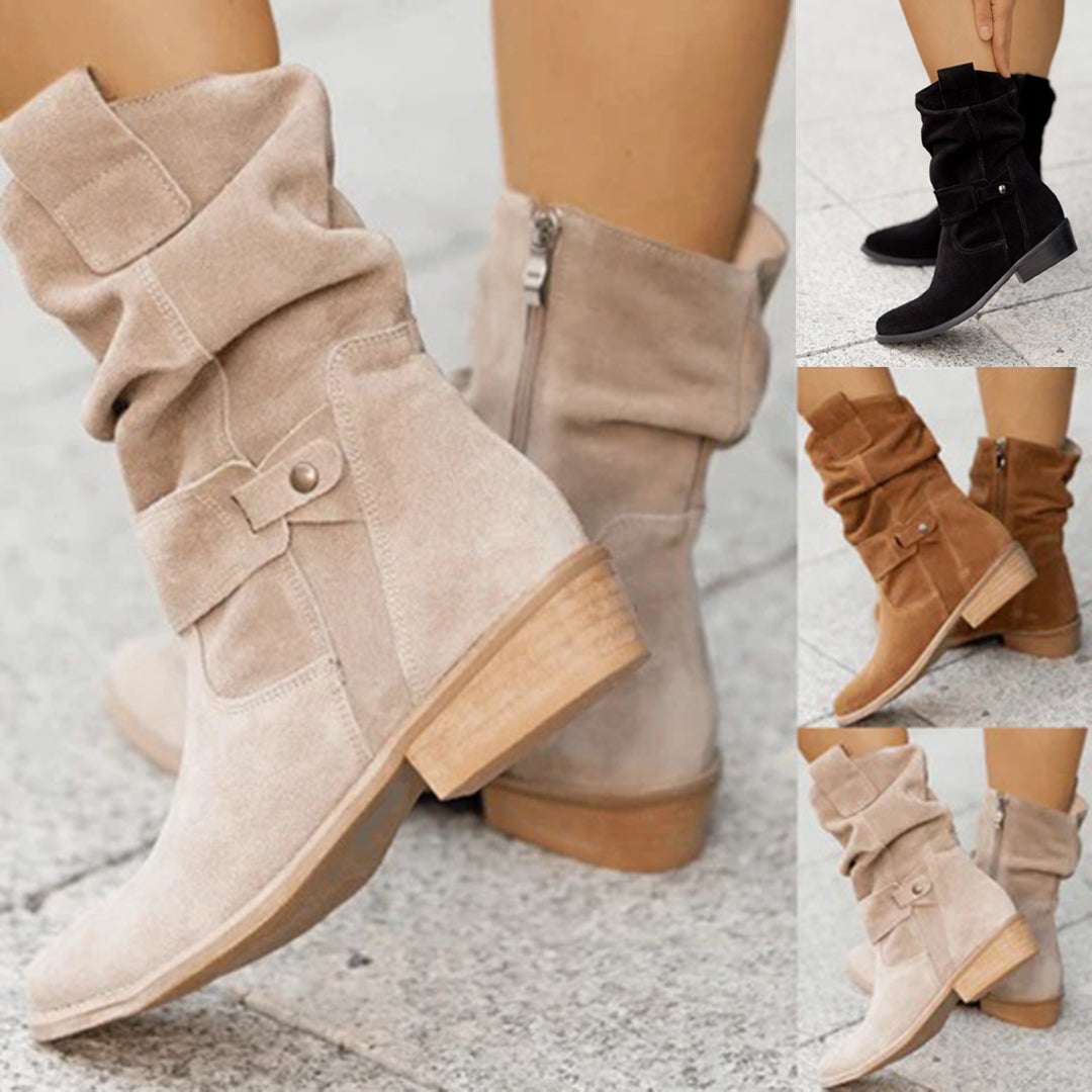 Stylish women’s slouch boots with block heels and adjustable straps - J&B; - 2 - London-stylehouse.com