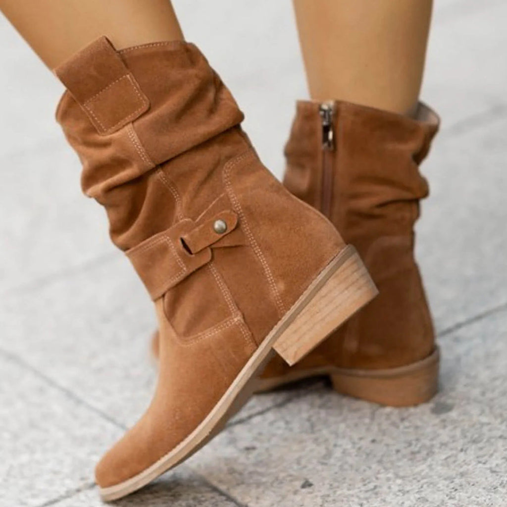 Stylish women’s slouch boots with block heels and adjustable straps - J&B; - 4 - London-stylehouse.com