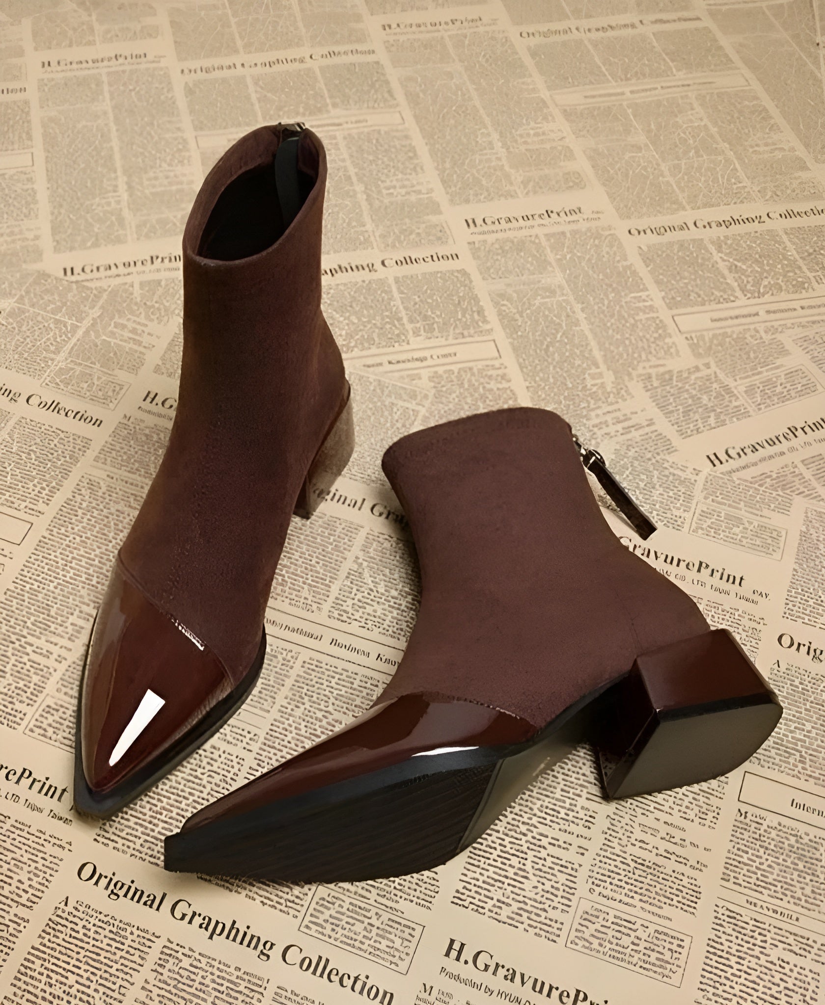 Women’s ankle boots with a block heel and a shiny toe - J&B; - 1 - London-stylehouse.com