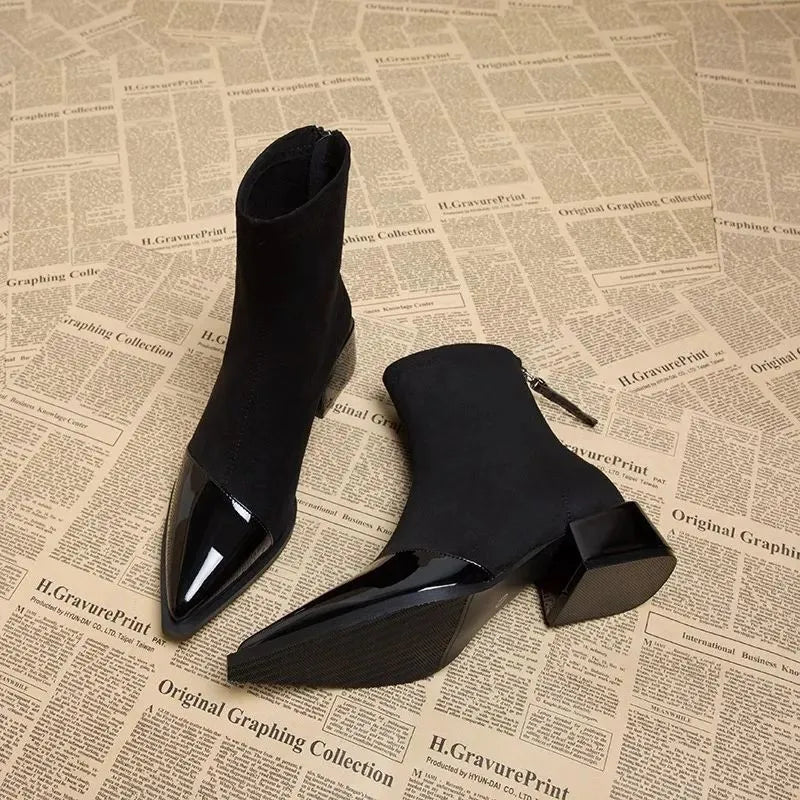 Women’s ankle boots with a block heel and a shiny toe - J&B; - 3 - London-stylehouse.com