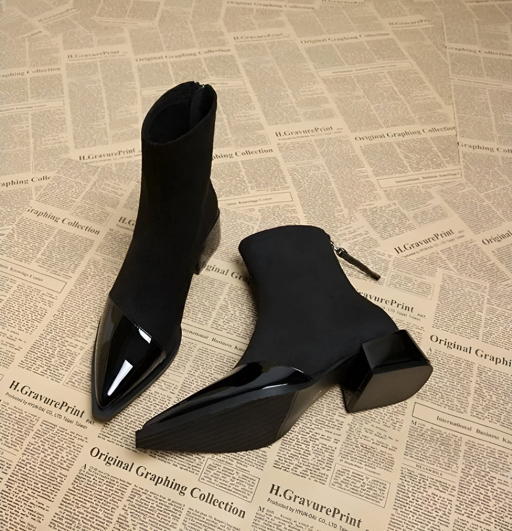 Women’s ankle boots with a block heel and a shiny toe - J&B; - 6 - London-stylehouse.com