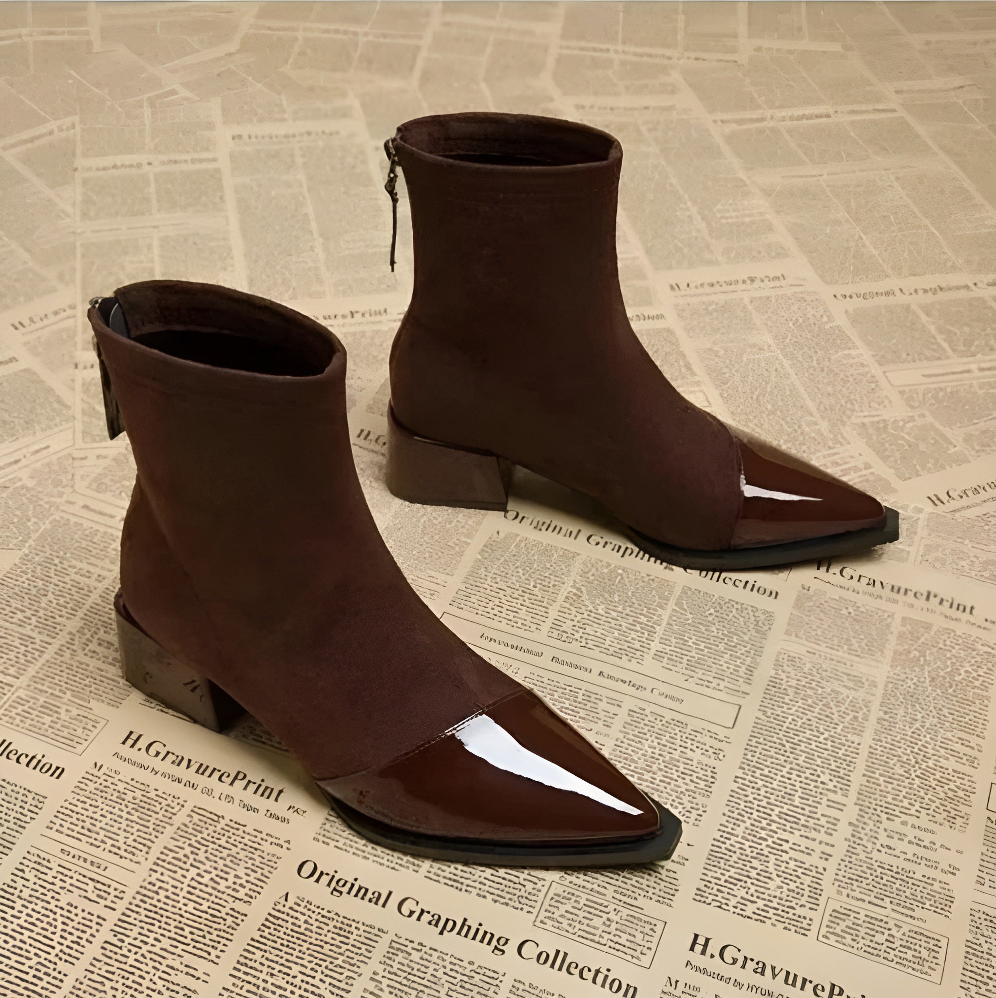 Women’s ankle boots with a block heel and a shiny toe - J&B; - 7 - London-stylehouse.com