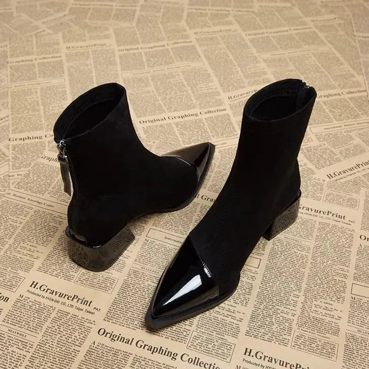 Women’s ankle boots with a block heel and a shiny toe - J&B; - 8 - London-stylehouse.com