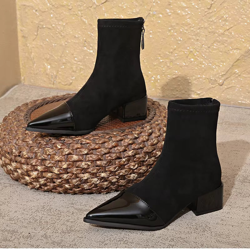 Women’s ankle boots with a block heel and a shiny toe - J&B; - 9 - London-stylehouse.com