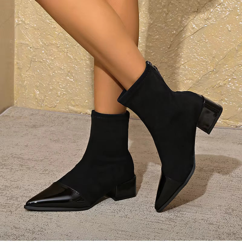 Women’s ankle boots with a block heel and a shiny toe - J&B; - 11 - London-stylehouse.com
