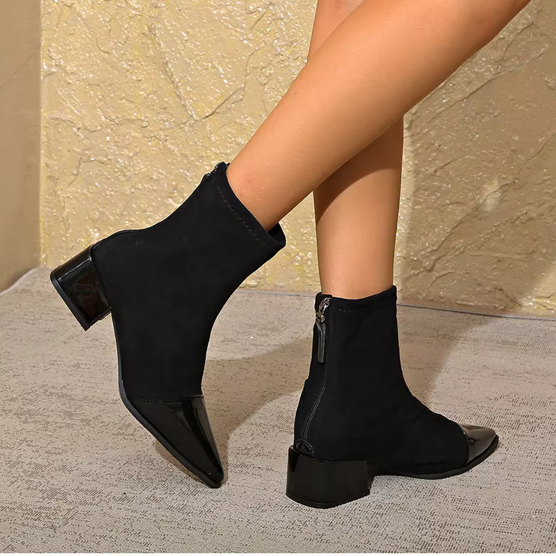 Women’s ankle boots with a block heel and a shiny toe - J&B; - 12 - London-stylehouse.com