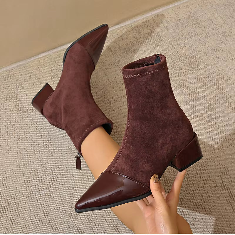 Women’s ankle boots with a block heel and a shiny toe - J&B; - 14 - London-stylehouse.com