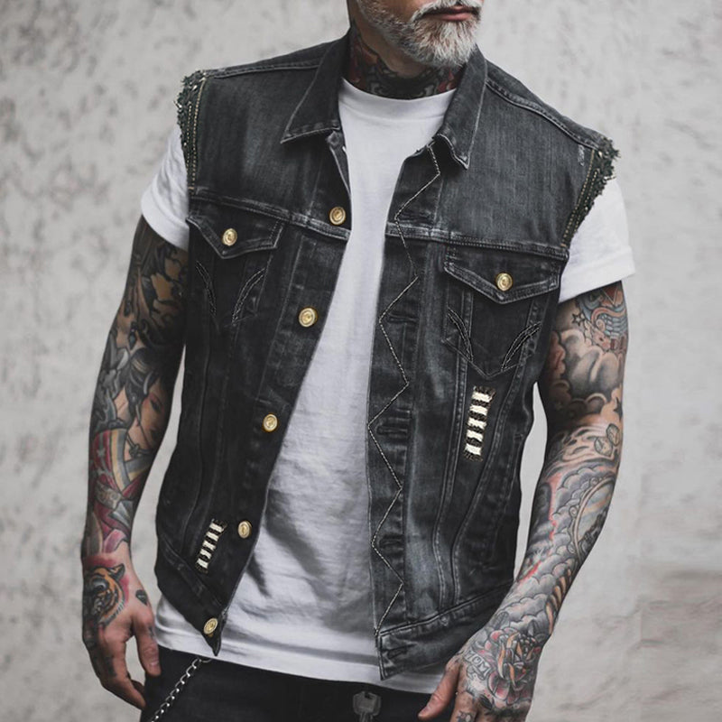 Men’s denim waistcoat – Sleeveless and in a striking streetwear style - J&B; - 1 - London-stylehouse.com