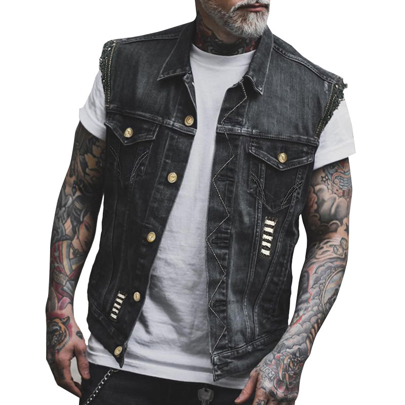 Men’s denim waistcoat – Sleeveless and in a striking streetwear style - J&B; - 2 - London-stylehouse.com