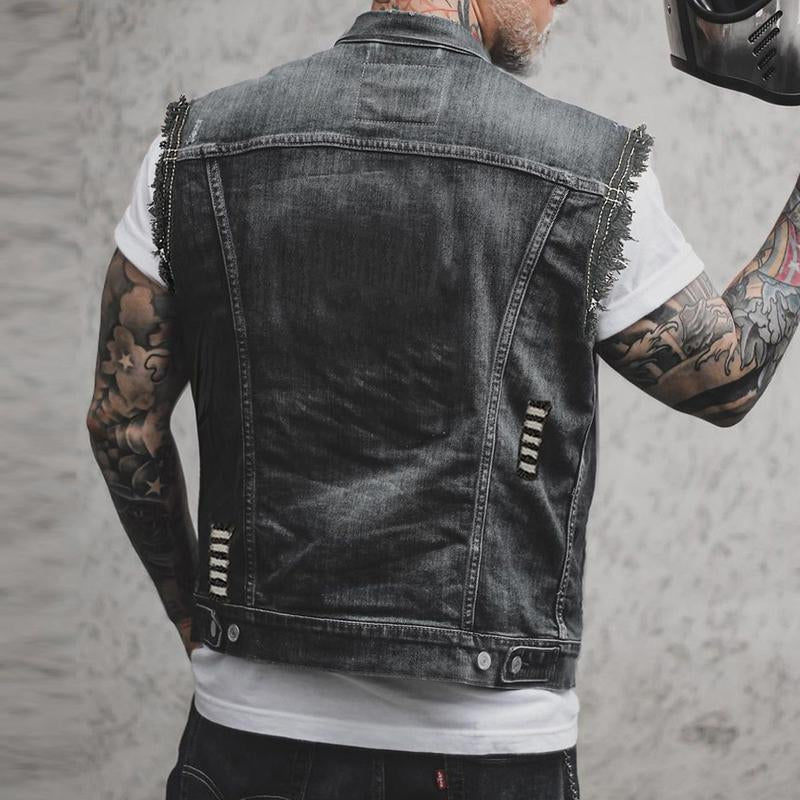 Men’s denim waistcoat – Sleeveless and in a striking streetwear style - J&B; - 3 - London-stylehouse.com