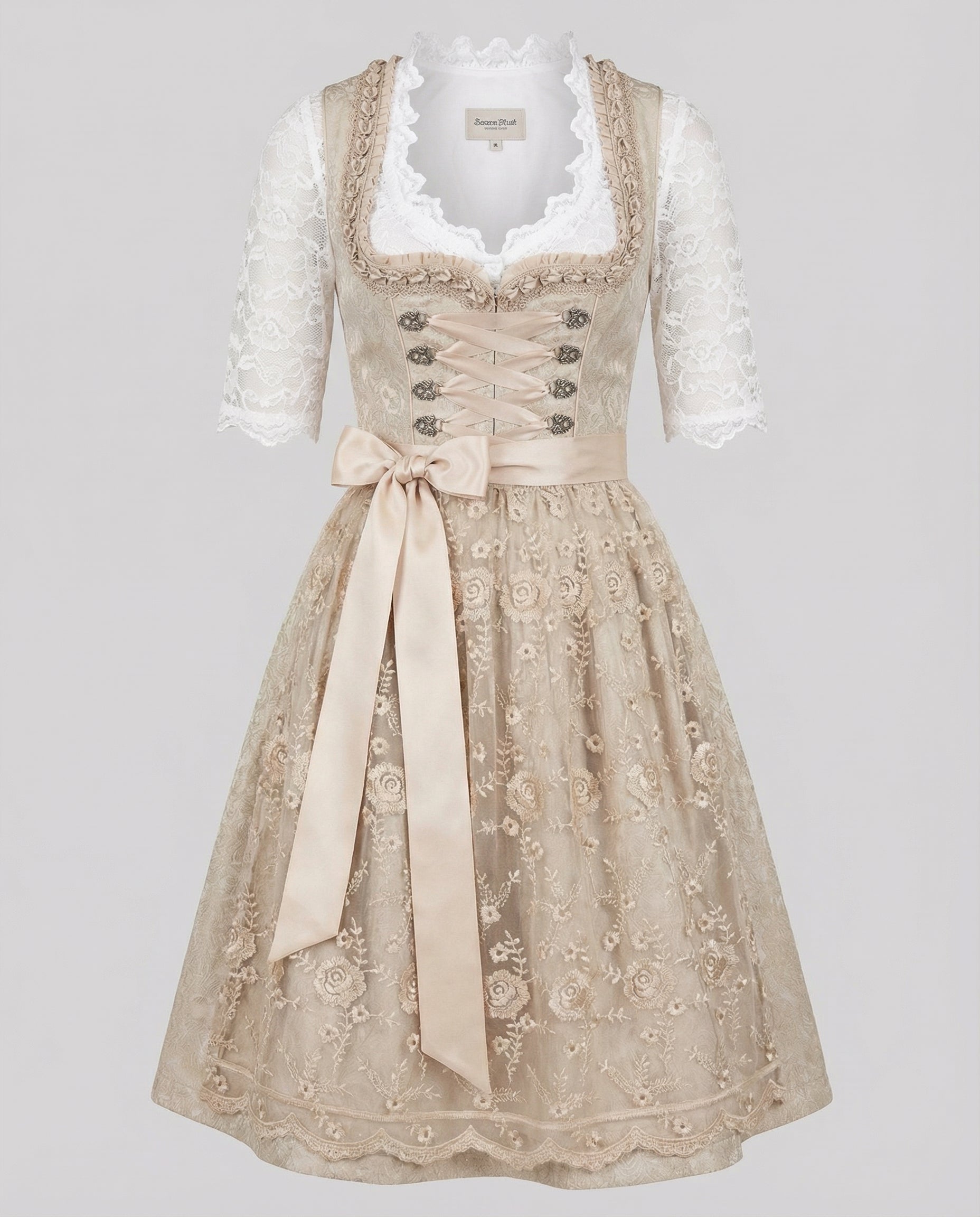 Women’s dirndl with lace sleeves and floral embroidery - J&B; - 2 - London-stylehouse.com