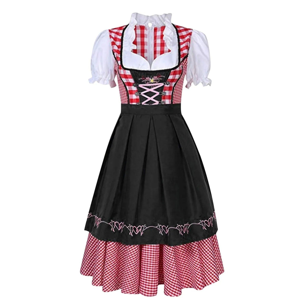 Women’s dirndl with a Vichy check pattern and lace-up detail - J&B; - 2 - London-stylehouse.com