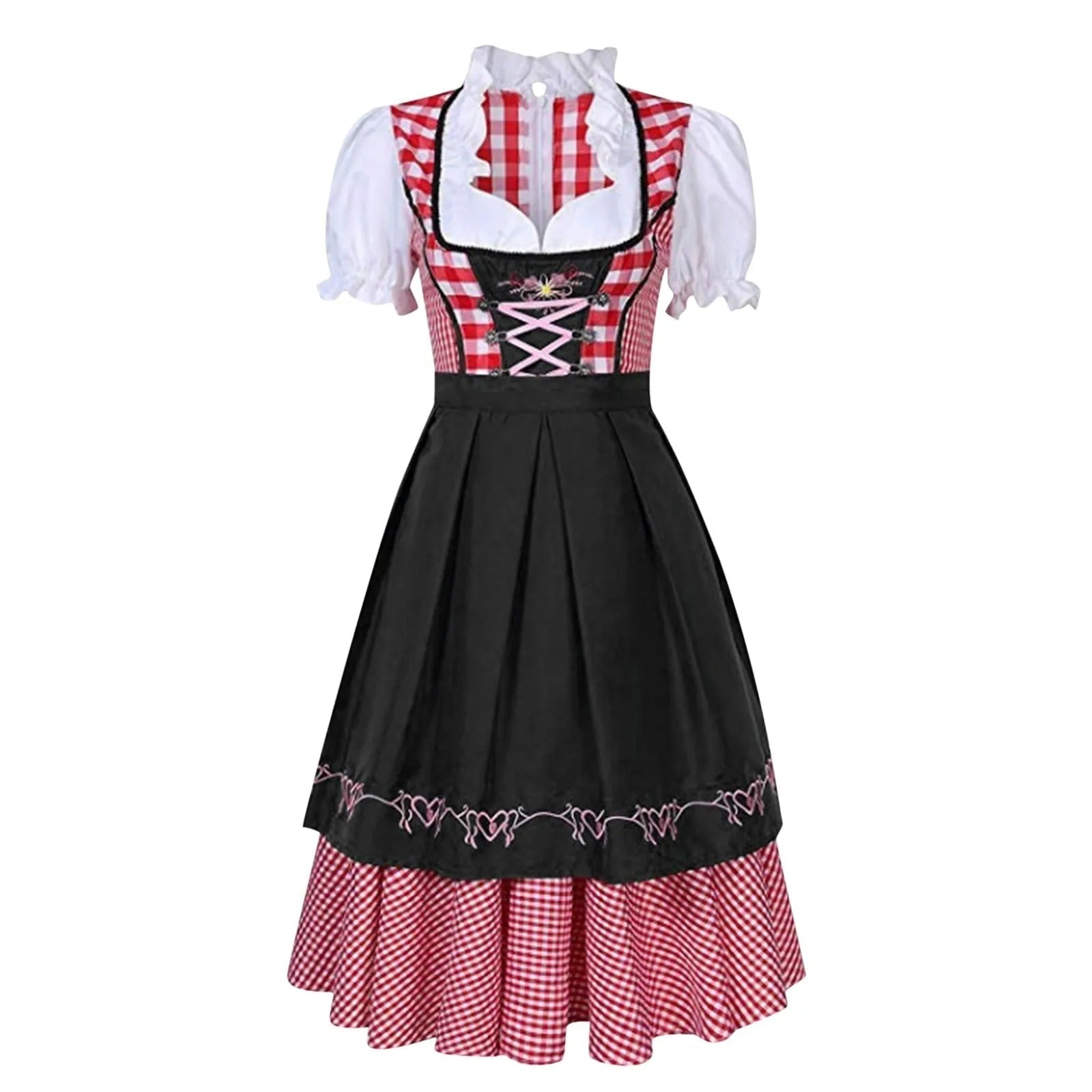 Women’s dirndl with a Vichy check pattern and lace-up detail - J&B; - 2 - London-stylehouse.com