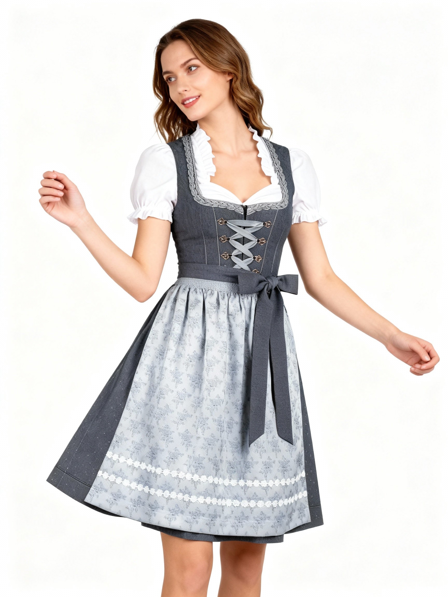 Women’s Dirndl – Elegant cut with a floral pattern and heart-shaped neckline - J&B; - 4 - London-stylehouse.com
