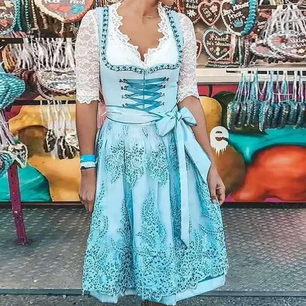 Women’s dirndls with lace sleeves and a floral design - J&B; - 2 - London-stylehouse.com