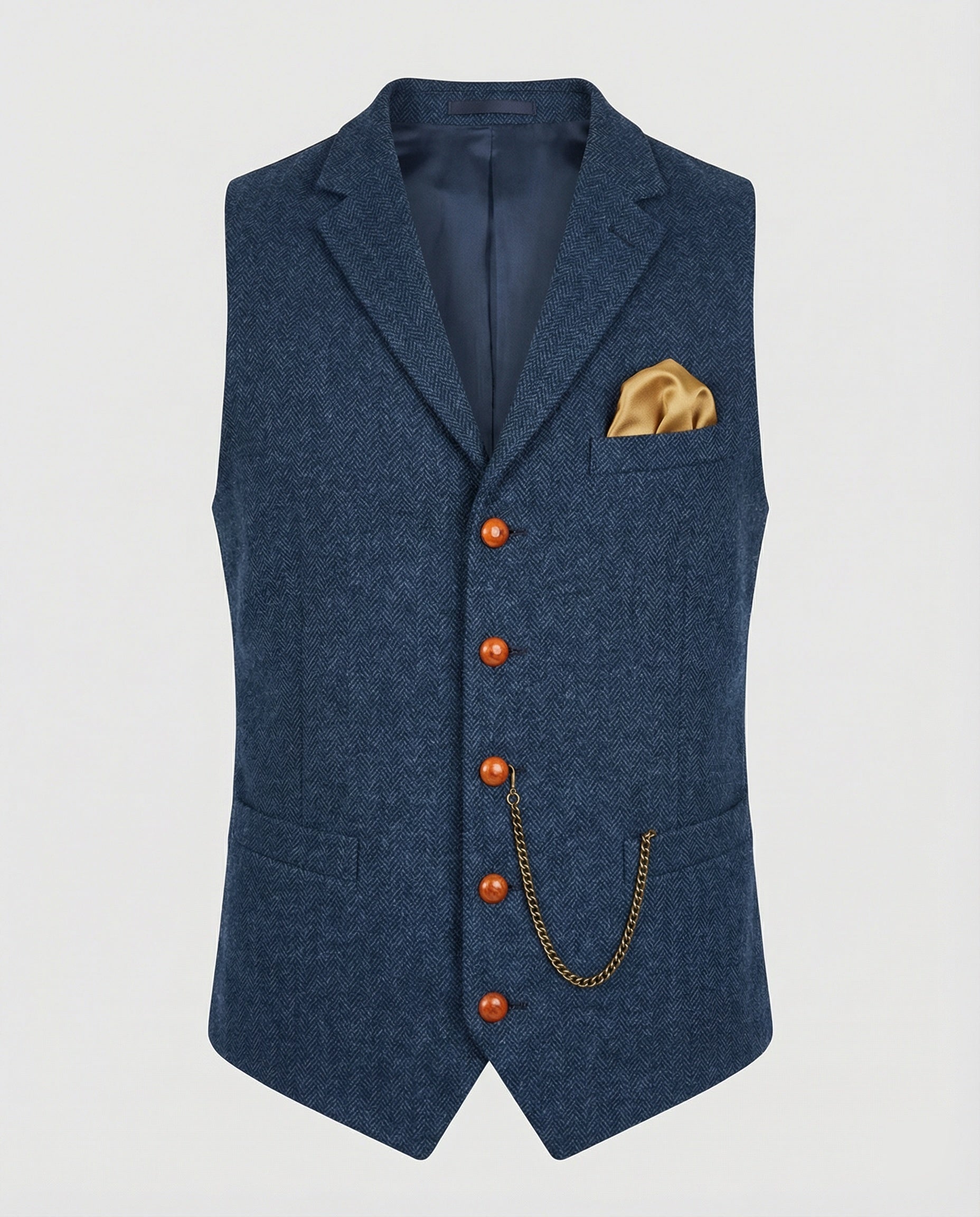 Stylish men’s waistcoat with a herringbone pattern and chain - J&B; - 3 - London-stylehouse.com