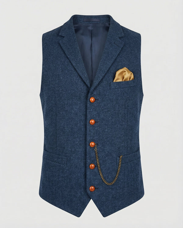 Stylish men’s waistcoat with a herringbone pattern and chain - J&B; - 3 - London-stylehouse.com