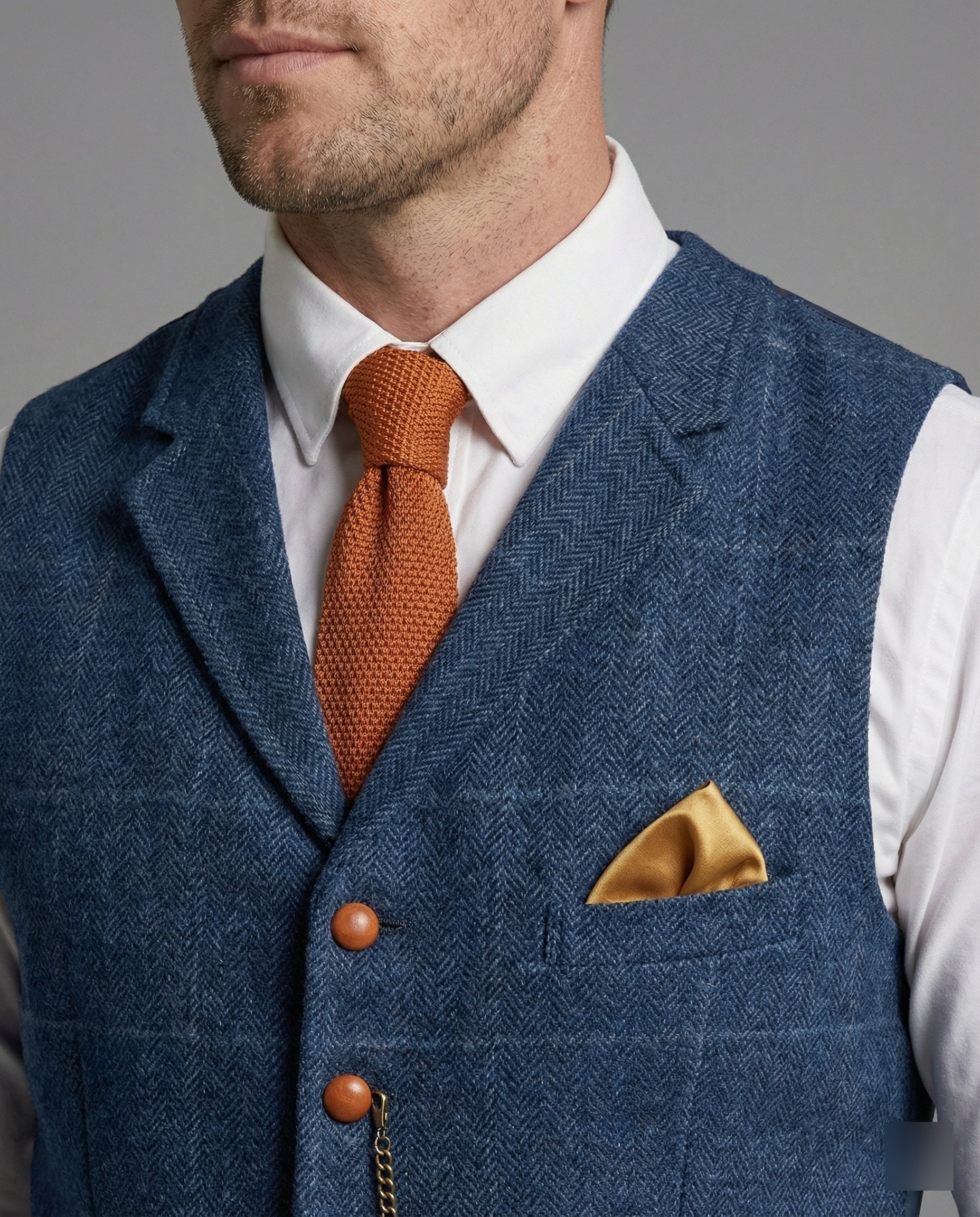 Stylish men’s waistcoat with a herringbone pattern and chain - J&B; - 5 - London-stylehouse.com