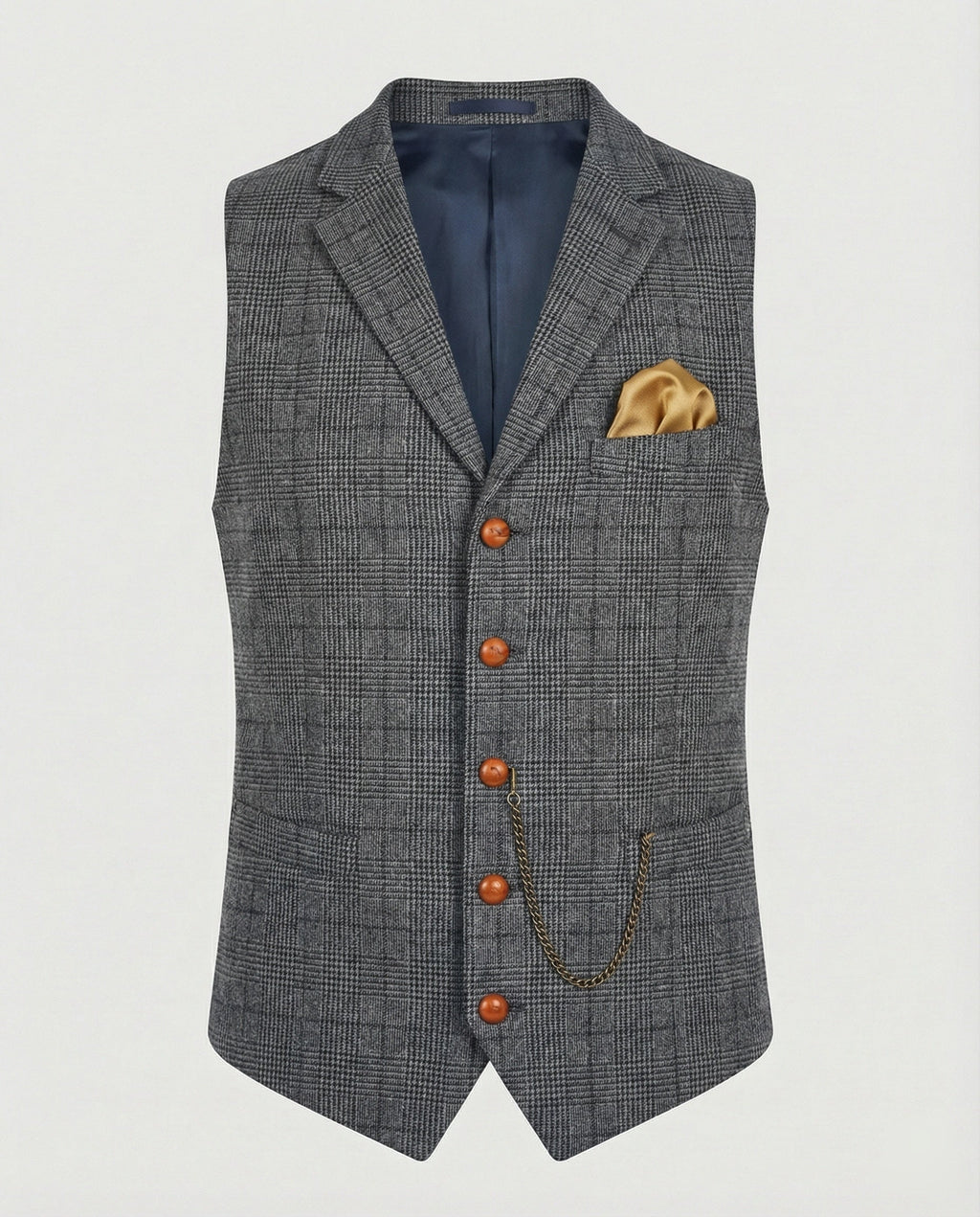 Stylish men’s waistcoat with a herringbone pattern and chain - J&B; - 7 - London-stylehouse.com