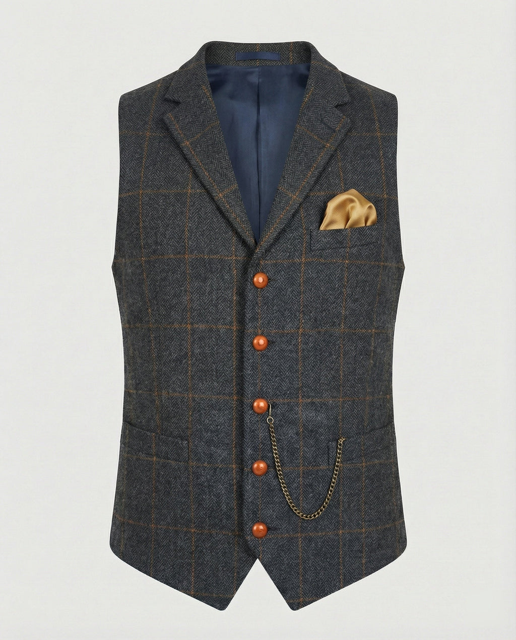 Stylish men’s waistcoat with a herringbone pattern and chain - J&B; - 9 - London-stylehouse.com