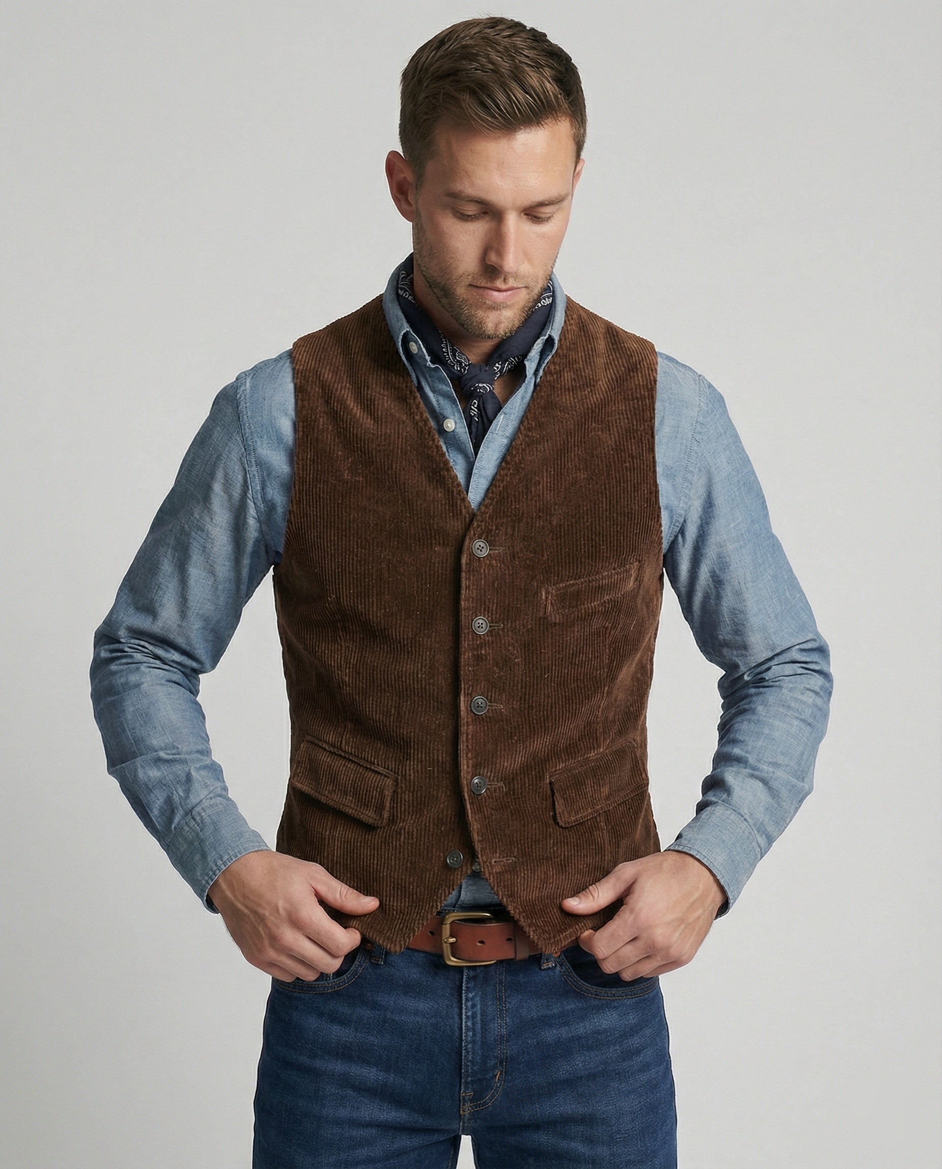 Classic men’s corduroy waistcoat with pockets - J&B; - 1 - London-stylehouse.com