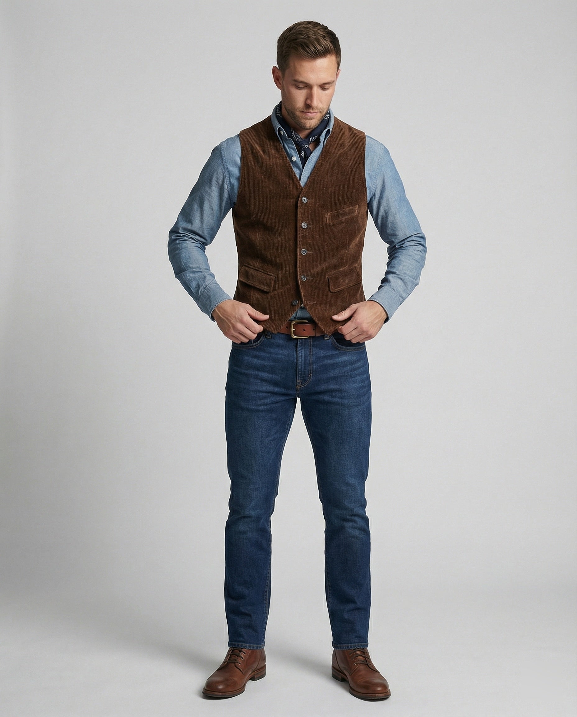 Classic men’s corduroy waistcoat with pockets - J&B; - 3 - London-stylehouse.com