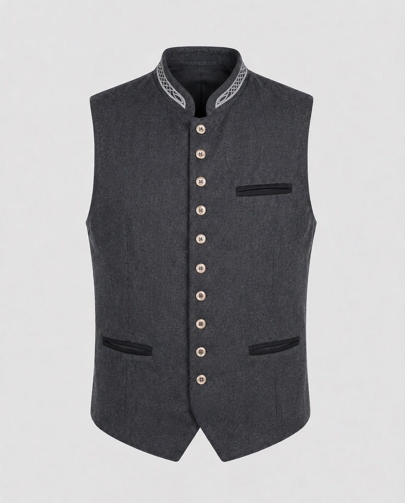 Men’s waistcoat with stand-up collar and button placket - J&B; - 1 - London-stylehouse.com