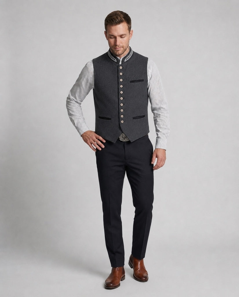 Men’s waistcoat with stand-up collar and button placket - J&B; - 2 - London-stylehouse.com
