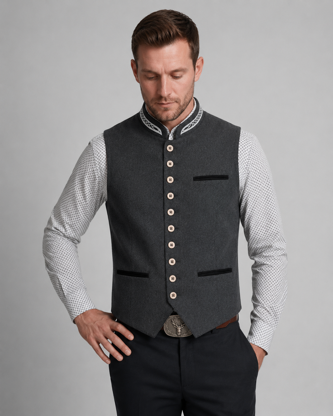 Men’s waistcoat with stand-up collar and button placket - J&B; - 3 - London-stylehouse.com