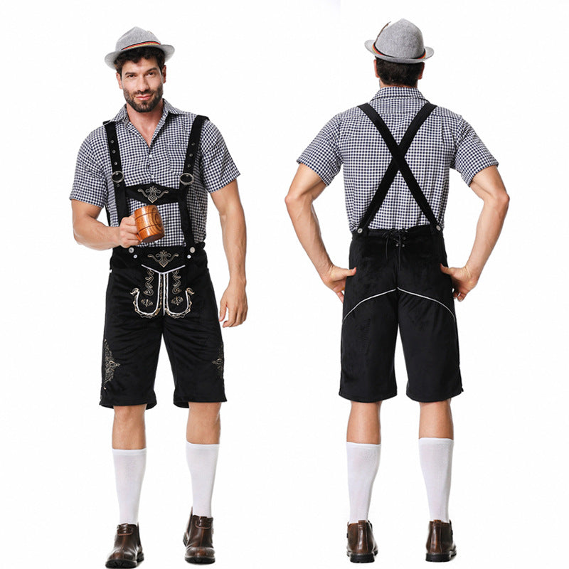 Men's leather trousers set with embroidery and a checked shirt - J&B; - 5 - London-stylehouse.com