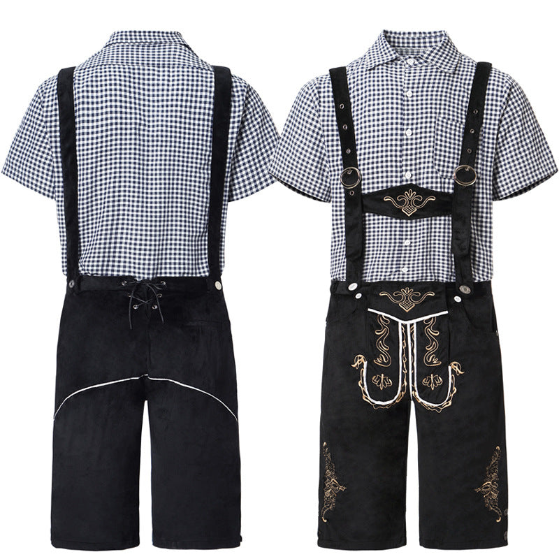 Men's leather trousers set with embroidery and a checked shirt - J&B; - 6 - London-stylehouse.com