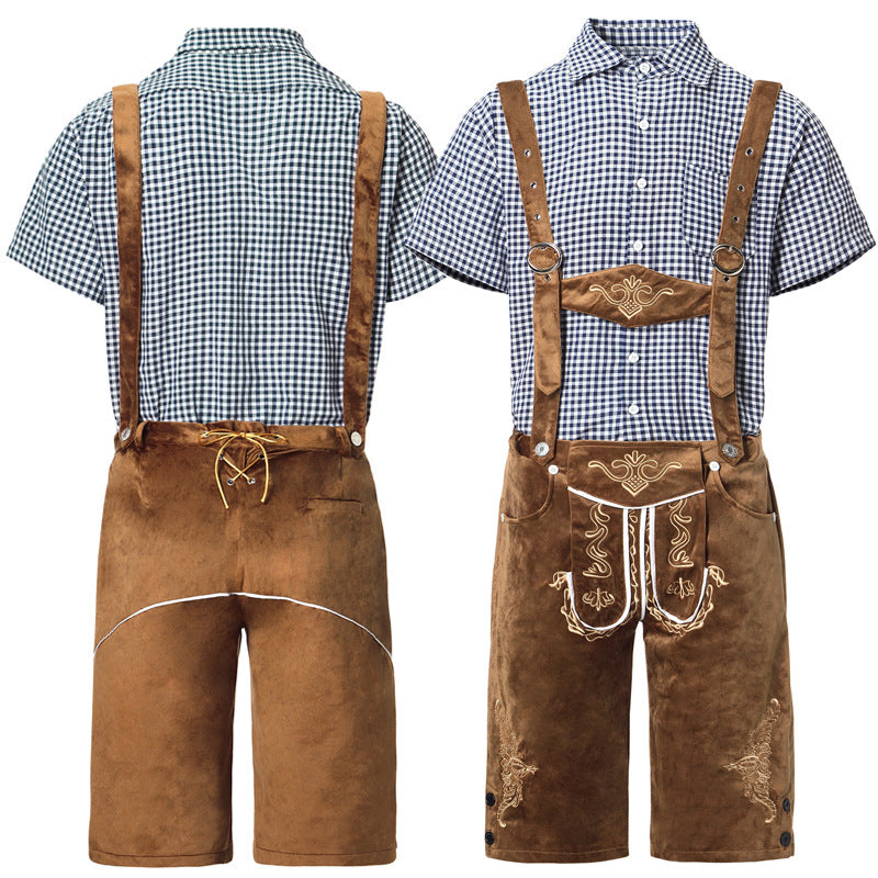 Men's leather trousers set with embroidery and a checked shirt - J&B; - 8 - London-stylehouse.com