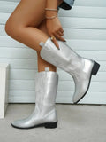 Women’s cowboy boots with block heels and stylish embroidery - J&B; - 1 - London-stylehouse.com