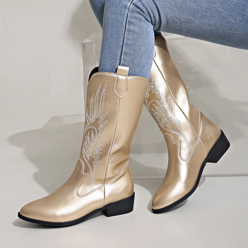 Women’s cowboy boots with block heels and stylish embroidery - J&B; - 3 - London-stylehouse.com