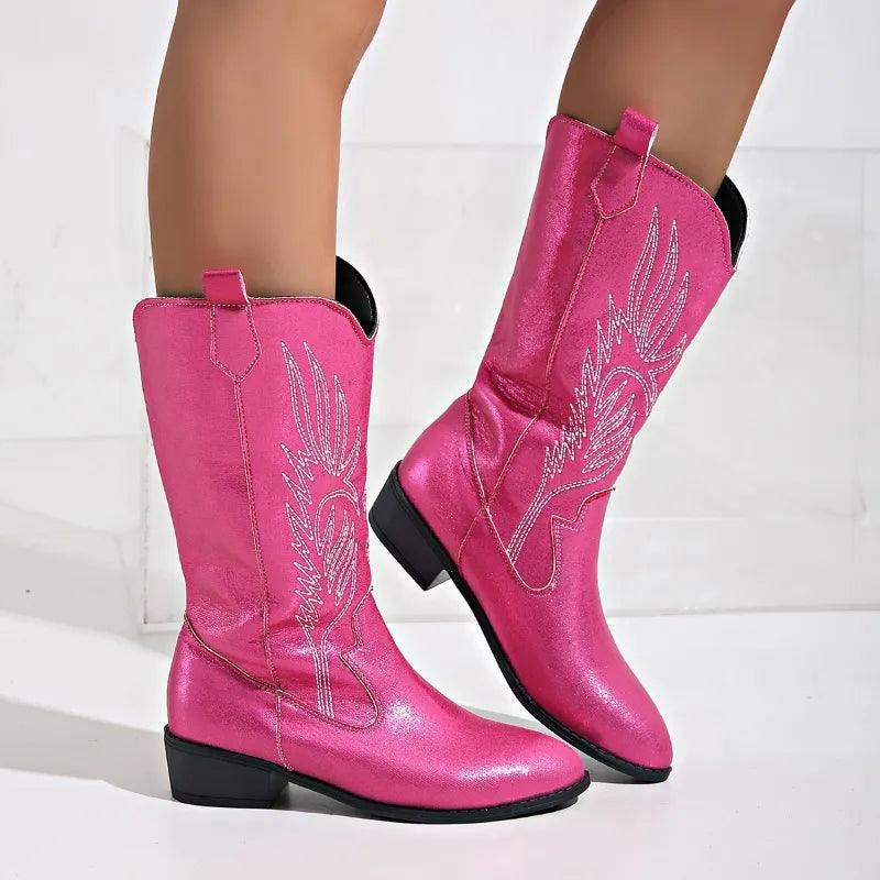 Women’s cowboy boots with block heels and stylish embroidery - J&B; - 10 - London-stylehouse.com