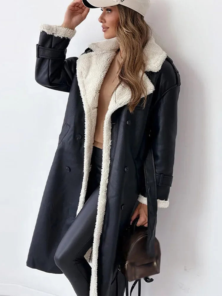 Long women’s coat with a double-breasted placket and a cosy collar - J&B; - 1 - London-stylehouse.com