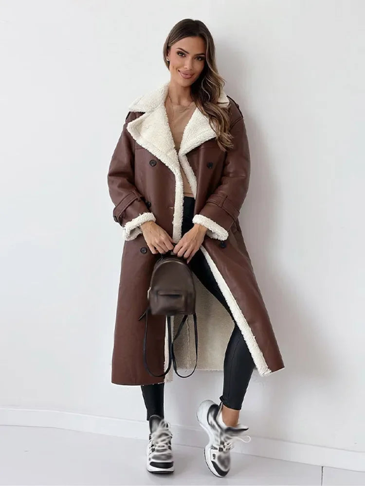 Long women’s coat with a double-breasted placket and a cosy collar - J&B; - 2 - London-stylehouse.com