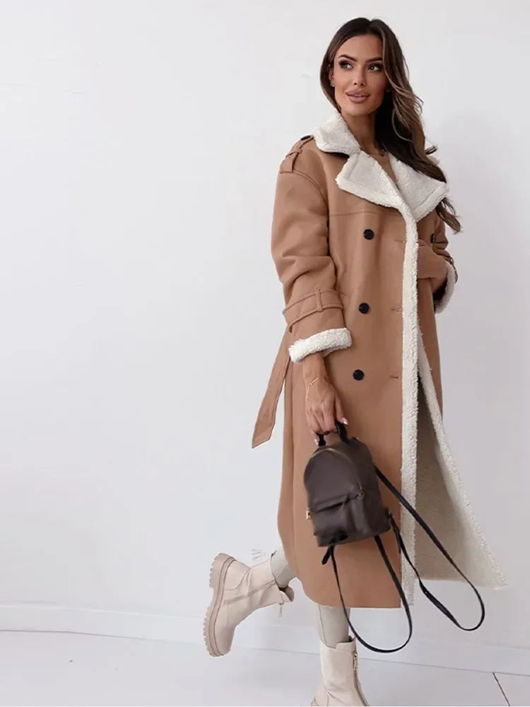 Long women’s coat with a double-breasted placket and a cosy collar - J&B; - 3 - London-stylehouse.com