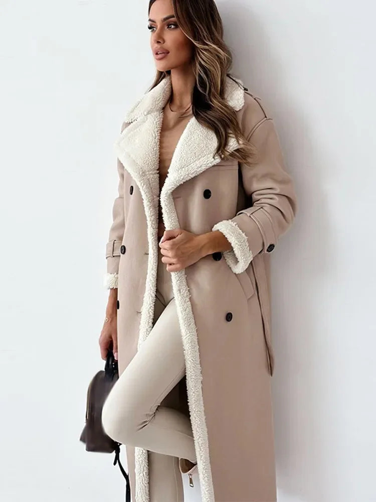Long women’s coat with a double-breasted placket and a cosy collar - J&B; - 4 - London-stylehouse.com