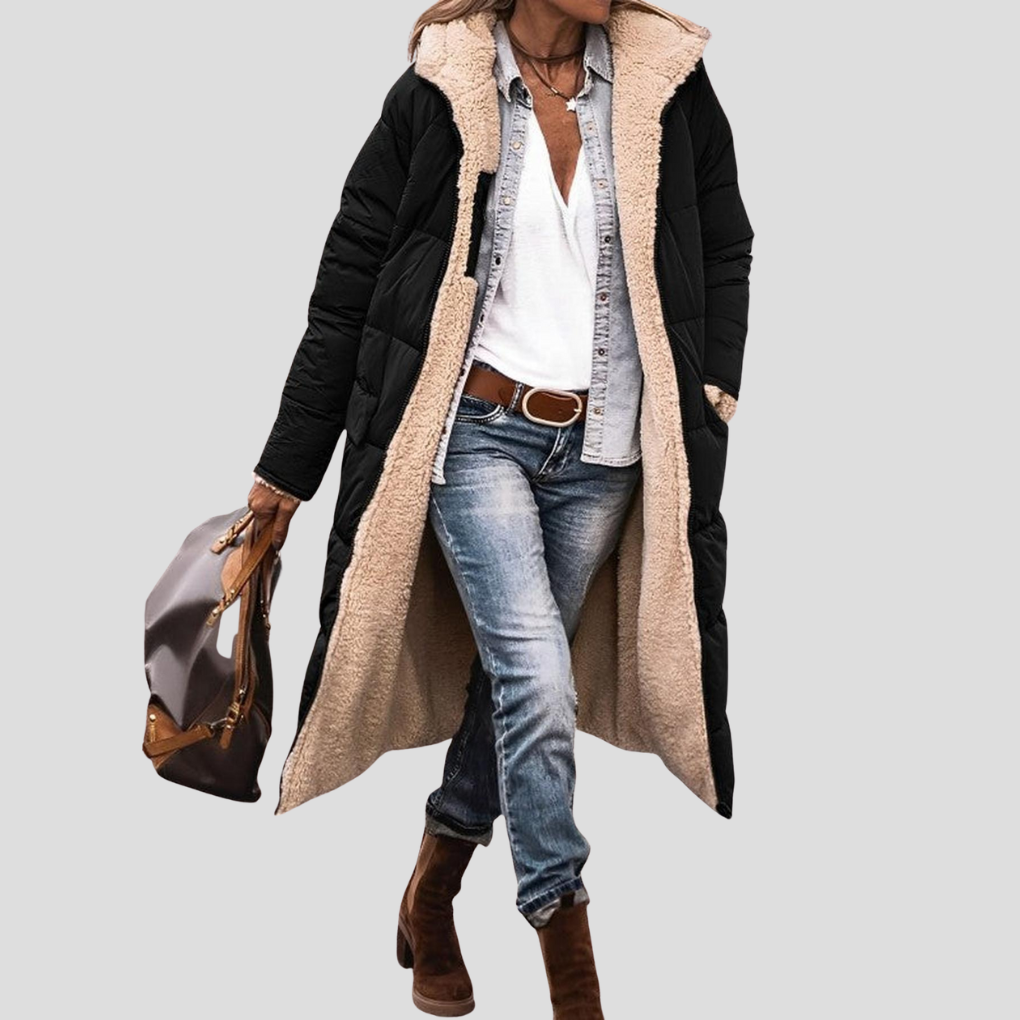Long women’s winter coat with reversible design and teddy lining - J&B; - 1 - London-stylehouse.com