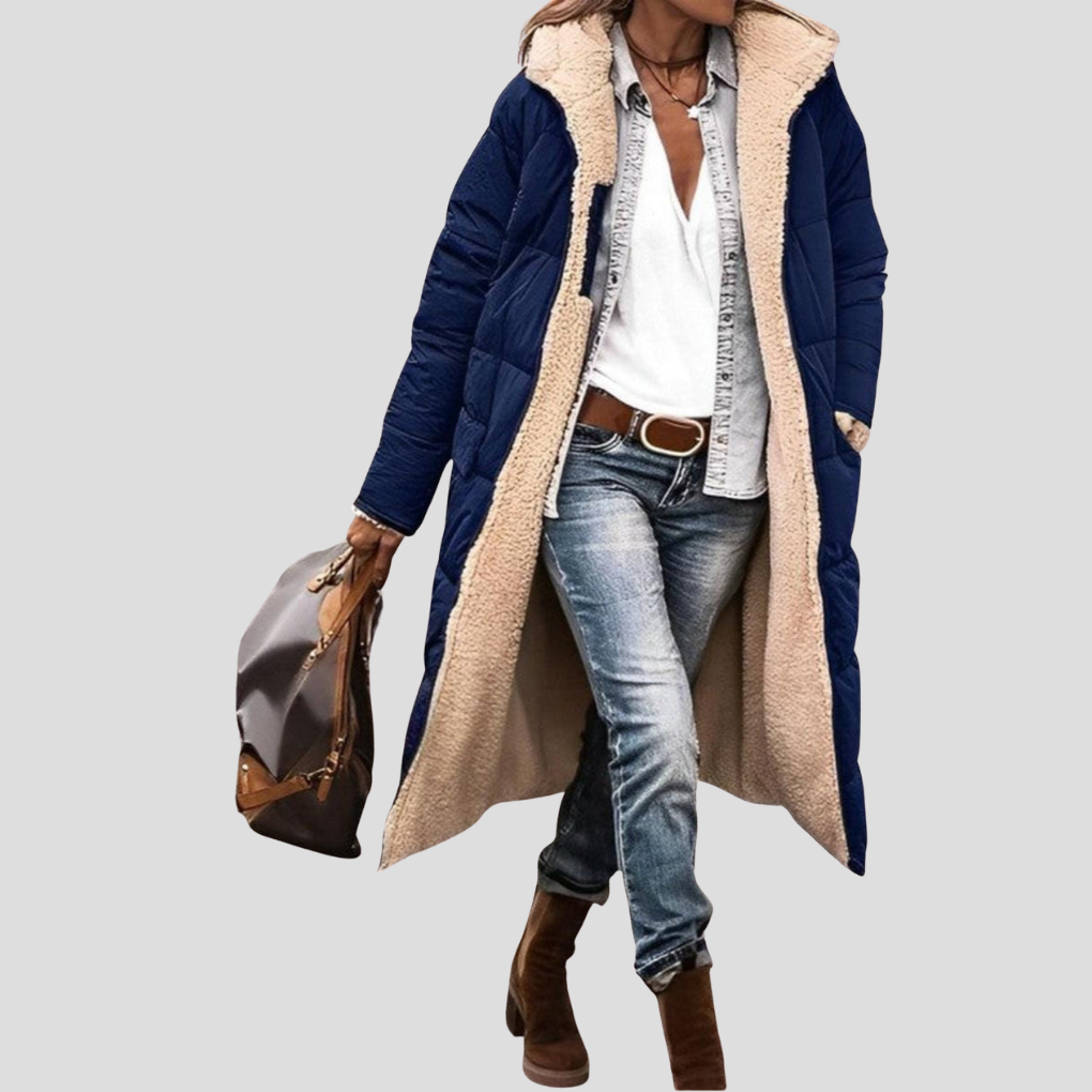 Long women’s winter coat with reversible design and teddy lining - J&B; - 2 - London-stylehouse.com