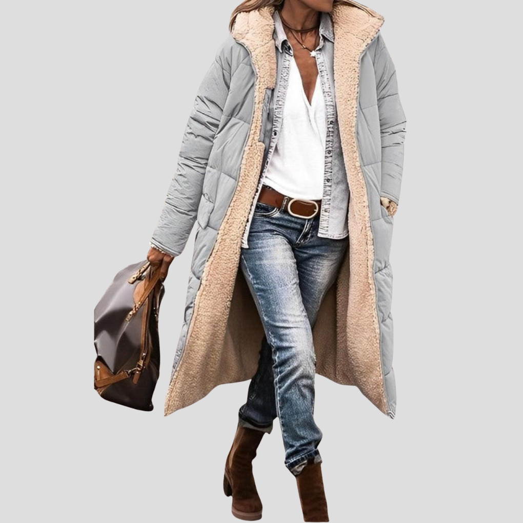 Long women’s winter coat with reversible design and teddy lining - J&B; - 3 - London-stylehouse.com